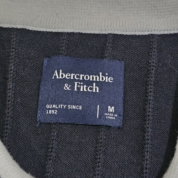 Abercrombie and Fitch Medium Black White Sideline Tipped Classic Cozy Polo Shirt - Picture 3 of 6